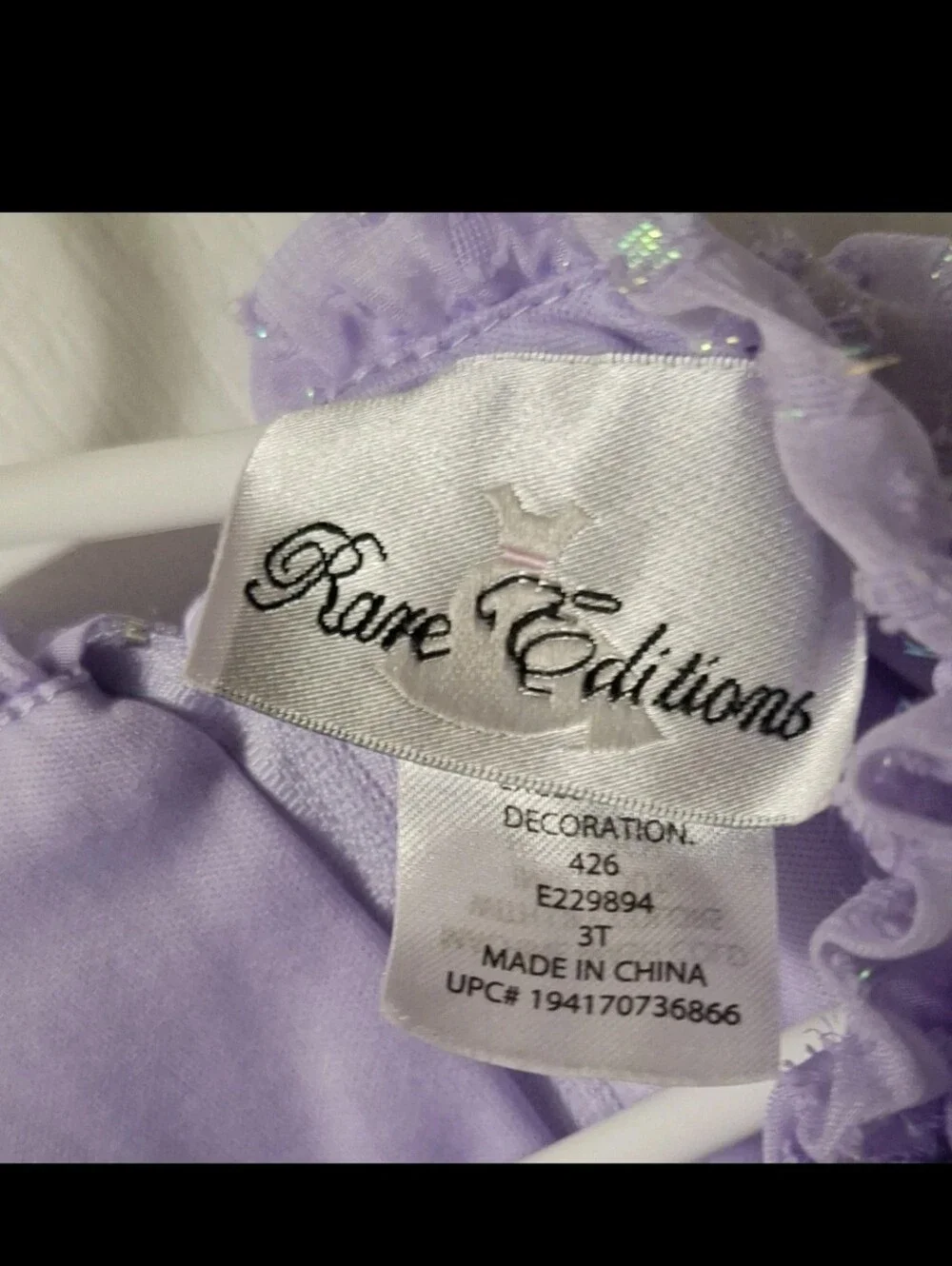 Rare Editions 3T Lilac Ruffled Dress with White Leg Bottoms